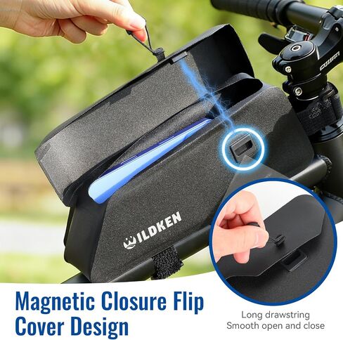 WILDKEN Top Tube Bike Bag, 1.2L Waterproof IPX4 Bike Frame Bag with Magnetic Flap, Bike Rack Bag Top Tube Bag Bolt on or Strap Fixation, Storage Tube Pouch, Tool Storage Bag for MTB Gravel Road Bike in Kuwait