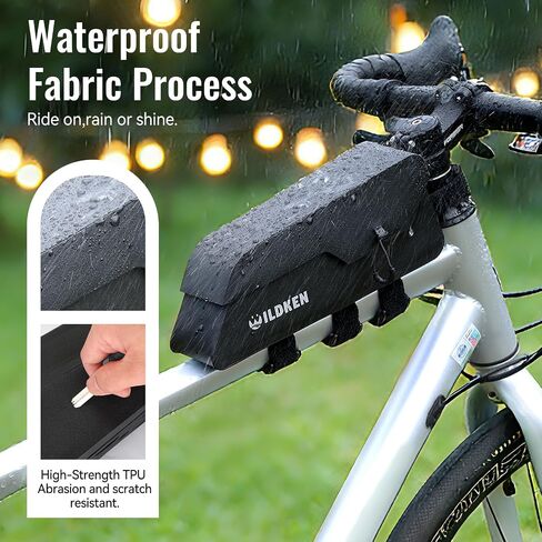 WILDKEN Top Tube Bike Bag, 1.2L Waterproof IPX4 Bike Frame Bag with Magnetic Flap, Bike Rack Bag Top Tube Bag Bolt on or Strap Fixation, Storage Tube Pouch, Tool Storage Bag for MTB Gravel Road Bike in Kuwait