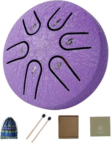 Steel Tongue Drum - 3-inch 6-note Outdoor Rain Drum, with Drumsticks, Sheet Music, Box, and Storage Bag, Mini Percussion Instrument (Purple) in Kuwait