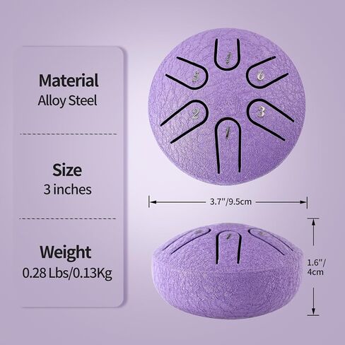Steel Tongue Drum - 3-inch 6-note Outdoor Rain Drum, with Drumsticks, Sheet Music, Box, and Storage Bag, Mini Percussion Instrument (Purple) in Kuwait