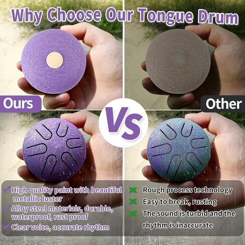 Steel Tongue Drum - 3-inch 6-note Outdoor Rain Drum, with Drumsticks, Sheet Music, Box, and Storage Bag, Mini Percussion Instrument (Purple) in Kuwait