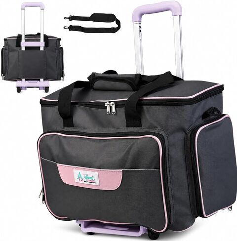 Athena's Rolling Sewing Machine Case with 4 Wheels, Sewing Machine Carrying Case, Black with Purple Trim, Detachable Rolling Dolly, Multiple Storage Compartments, Standard Size (Mist Purple) in Saudi Arabia