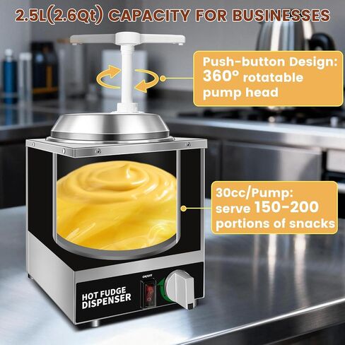 Nacho Cheese Dispenser with Pump - 2.6QT Stainless Steel Cheese Warmer, Hot Fudge Warmer Machine with Temperature Control, Commercial Sauce Dispenser for Hot Milk, Hot Fudge, and Caramel in Kuwait