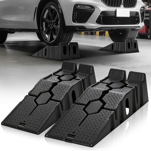 Car Service Ramps 2 Pack, Portable Low Profile Car Ramps for Maintenance or Oil Changes, 5 Ton 12000 LB Capacity, 6.7" Lift Height Plastic Auto Ramps for Home Garage Vehicle Repair in Kuwait