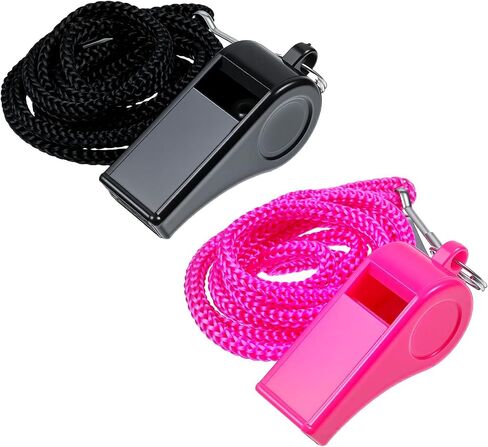 2Pcs Pink Whistle for Coaches Black Whistles Referee Cheer Whistle | Pink and Black Plastic Sports Whistle Loud Coaching Whistles with Lanyard for Basketball Enthusiasts Outdoor Dog Training in Kuwait
