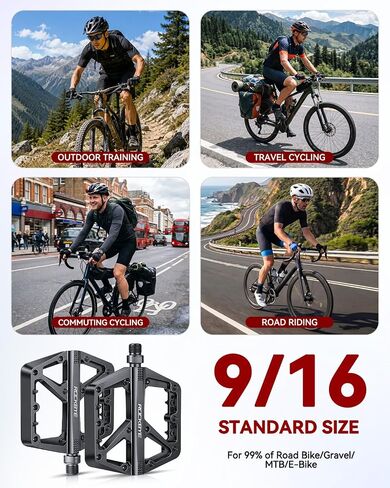 Road/Mountain Bike Pedals, MTB Flat Pedals with 16 Anti-Skid Pins, DU+Bearing Wider Platform, 9/16" Waterproof Nylon Pedals for Road Mountain City Bikes in Kuwait