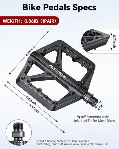 Road/Mountain Bike Pedals, MTB Flat Pedals with 16 Anti-Skid Pins, DU+Bearing Wider Platform, 9/16" Waterproof Nylon Pedals for Road Mountain City Bikes in Kuwait