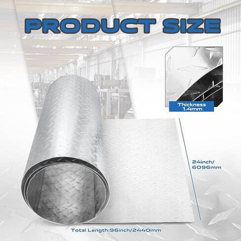 1 Pcs 96 X 24 X 0.06 Inch Diamond Plate Sheet 1.4 mm Thick Aluminum Metal Sheet Heavy Duty Tread Embossed Aluminum Diamond Checker Plate for Wall Covering, Cargo Trailer, RV in Kuwait