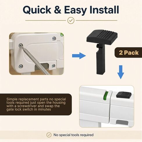 2 Pack Replacement Top Lock Switch, Replacement Parts for Walk-Through Gate, Gate Latch Switch Repair Kit Compatible with Safety 1st Easy Install Gate, Durable Non-Slip Upgrade, Black Plastic in Kuwait