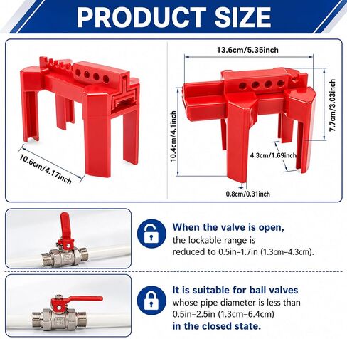 Ball Valve Lockout Device, Adjustable Small Red | 1/2"-2-1/2" Outside Pipe Diameter, Outdoor Water Spigot & Industrial Faucet, Handle Pipeline Locking in Kuwait