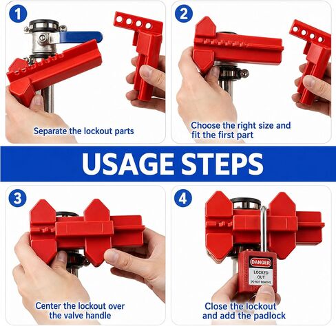 Ball Valve Lockout Device, Adjustable Small Red | 1/2"-2-1/2" Outside Pipe Diameter, Outdoor Water Spigot & Industrial Faucet, Handle Pipeline Locking in Kuwait