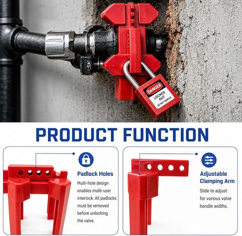Ball Valve Lockout Device, Adjustable Small Red | 1/2"-2-1/2" Outside Pipe Diameter, Outdoor Water Spigot & Industrial Faucet, Handle Pipeline Locking in Kuwait