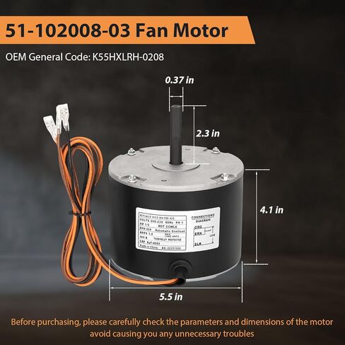 محرك المروحة 51-102008-03، يحل محل محرك Rheem 51-102500-04 51-101774-03 | 1/5HP 208-230V 850RPM 1.0A، يستبدل Rheem/Weather King/Ruud 51-102008-07 51-102008-31 51-102008-34 K55HXLRH-0824 مروحة المحرك in Kuwait