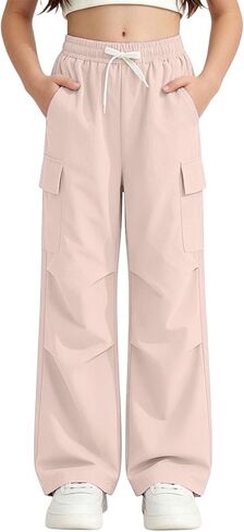 Girls Parachute Pants Kids Elastic Waist Wide Leg Hiking Cargo Pants Y2K Street Jogger Baggy Trousers with Pockets in Kuwait