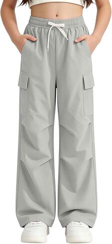 Girls Parachute Pants Kids Elastic Waist Wide Leg Hiking Cargo Pants Y2K Street Jogger Baggy Trousers with Pockets in Saudi Arabia
