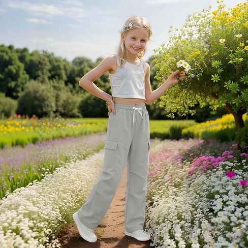 Girls Parachute Pants Kids Elastic Waist Wide Leg Hiking Cargo Pants Y2K Street Jogger Baggy Trousers with Pockets in Saudi Arabia
