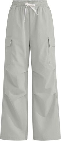 Girls Parachute Pants Kids Elastic Waist Wide Leg Hiking Cargo Pants Y2K Street Jogger Baggy Trousers with Pockets in Saudi Arabia
