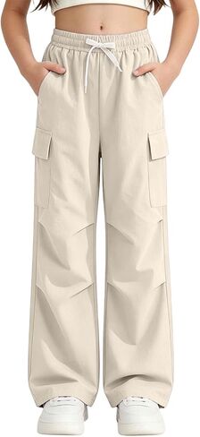 Girls Parachute Pants Kids Elastic Waist Wide Leg Hiking Cargo Pants Y2K Street Jogger Baggy Trousers with Pockets in Saudi Arabia