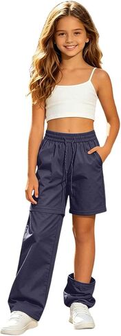 Girls Convertible Hiking Pants Quick Dry Waterproof Lightweight Zip-Off Cargo Pants High Waistes Outdoor Camping Trousers in Kuwait