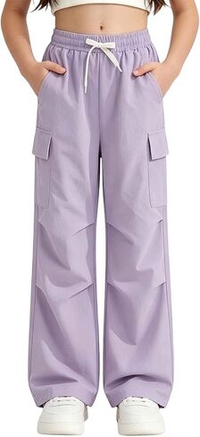Girls Parachute Pants Kids Elastic Waist Wide Leg Hiking Cargo Pants Y2K Street Jogger Baggy Trousers with Pockets in Saudi Arabia