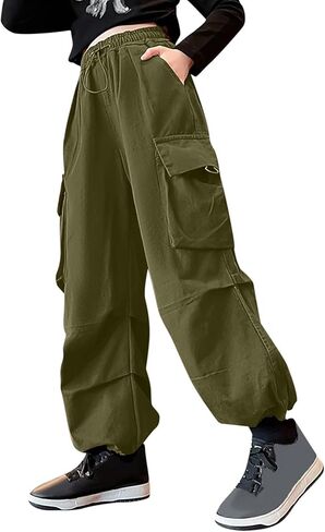 Girls Cargo Joggers Outdoor Korean Style Casual Elastic Drawstring Waist Work Trousers Cute Cool Bottoms Fall Winter in Kuwait