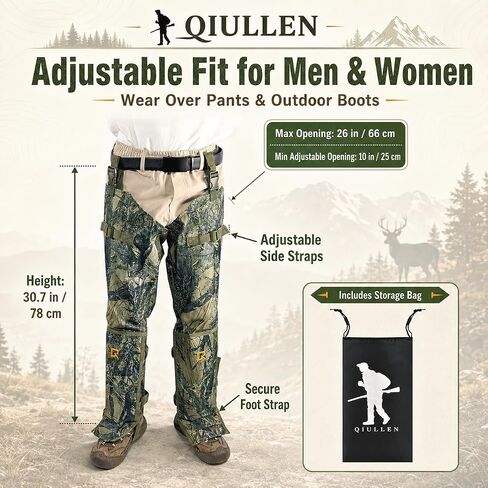 Qiullen Snake Chaps للأرجل - خفيفة الوزن للغاية 1000D نايلون أكسفورد حماية لدغات الأفعى، 3 طبقات مقاومة للثقب، للصيد والمشي لمسافات طويلة في الهواء الطلق مع الأشرطة السفلية in Kuwait