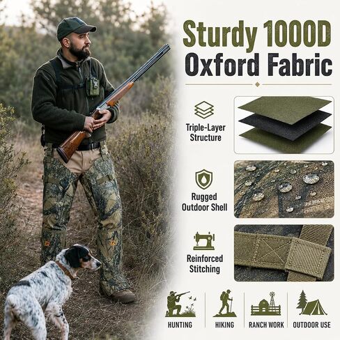 Qiullen Snake Chaps للأرجل - خفيفة الوزن للغاية 1000D نايلون أكسفورد حماية لدغات الأفعى، 3 طبقات مقاومة للثقب، للصيد والمشي لمسافات طويلة في الهواء الطلق مع الأشرطة السفلية in Kuwait