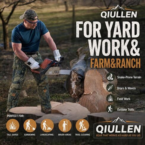 Qiullen Snake Chaps للأرجل - خفيفة الوزن للغاية 1000D نايلون أكسفورد حماية لدغات الأفعى، 3 طبقات مقاومة للثقب، للصيد والمشي لمسافات طويلة في الهواء الطلق مع الأشرطة السفلية in Kuwait