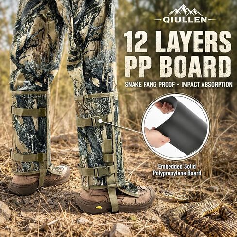 Qiullen Snake Chaps للأرجل - خفيفة الوزن للغاية 1000D نايلون أكسفورد حماية لدغات الأفعى، 3 طبقات مقاومة للثقب، للصيد والمشي لمسافات طويلة في الهواء الطلق مع الأشرطة السفلية in Kuwait