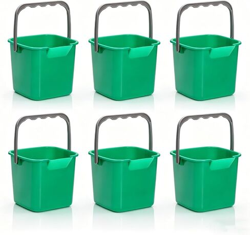 6 Pack Small Sanitizing Buckets, 3 Quart Small Cleaning Pails, Square Detergent Pail with Spout and Handle, Stackable Utility Bucket for Restaurant Home School Offices Commercial Use, Green in Kuwait