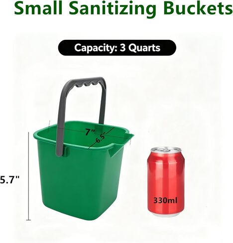 6 Pack Small Sanitizing Buckets, 3 Quart Small Cleaning Pails, Square Detergent Pail with Spout and Handle, Stackable Utility Bucket for Restaurant Home School Offices Commercial Use, Green in Kuwait