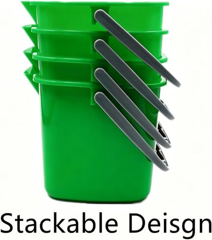 6 Pack Small Sanitizing Buckets, 3 Quart Small Cleaning Pails, Square Detergent Pail with Spout and Handle, Stackable Utility Bucket for Restaurant Home School Offices Commercial Use, Green in Kuwait