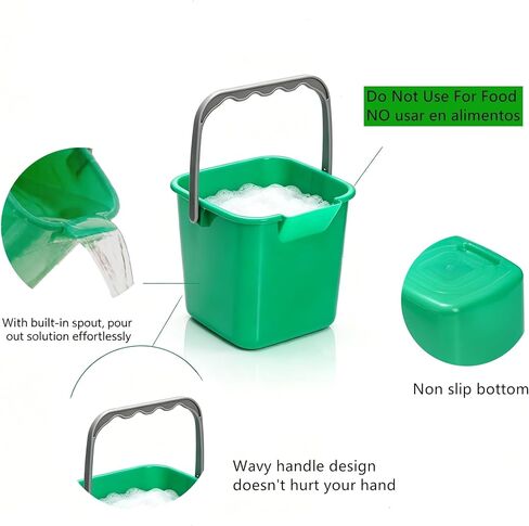 6 Pack Small Sanitizing Buckets, 3 Quart Small Cleaning Pails, Square Detergent Pail with Spout and Handle, Stackable Utility Bucket for Restaurant Home School Offices Commercial Use, Green in Kuwait