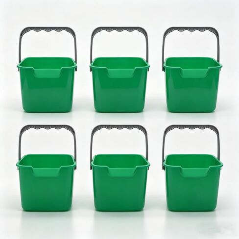 6 Pack Small Sanitizing Buckets, 3 Quart Small Cleaning Pails, Square Detergent Pail with Spout and Handle, Stackable Utility Bucket for Restaurant Home School Offices Commercial Use, Green in Kuwait