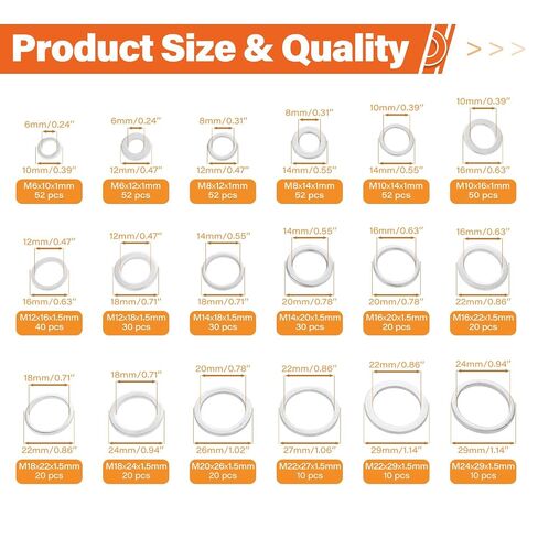 570 PCS 18 Sizes Aluminum Crush Washers Assortment Kit, Crush Washer Oil Drain Plug, Automotive Oil Plug Crush Washers (M6 M8 M10 M12 M14 M16 M18 M20 M22 M24) in Kuwait