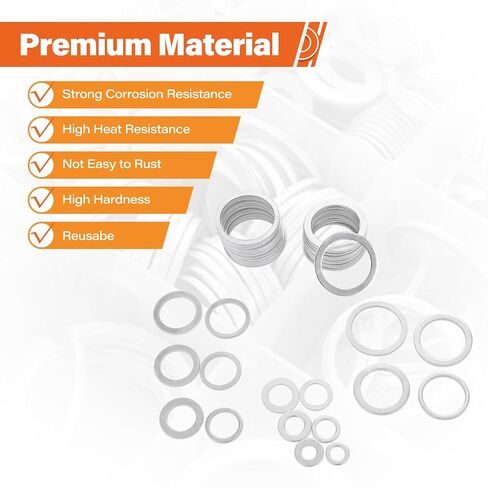 570 PCS 18 Sizes Aluminum Crush Washers Assortment Kit, Crush Washer Oil Drain Plug, Automotive Oil Plug Crush Washers (M6 M8 M10 M12 M14 M16 M18 M20 M22 M24) in Kuwait