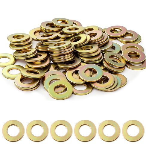 100 Pack 3/8" Grade 8 Flat Washers Cold Forged Alloy Steel Yellow Zinc Heavy Duty Washer for Bolts Screws, Automotive Construction Machinery in Kuwait