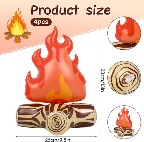 FOIMAS 4pcs Inflatable Fake Campfire Camping Props Bonfire Party Decor Campfire Party Decorations Large Artificial Flame for Indoor Camping Overnight and Scene Setting in Kuwait