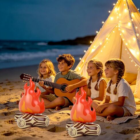 FOIMAS 4pcs Inflatable Fake Campfire Camping Props Bonfire Party Decor Campfire Party Decorations Large Artificial Flame for Indoor Camping Overnight and Scene Setting in Kuwait