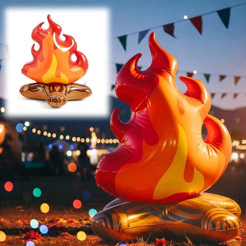 Sumind 1 Pcs 36 Inch Large Inflatable Campfire Props Fake Flame Camping Party Decoration Indoor Outdoor Overnight Camping Game Fire Props Artificial Bonfire Firewood Toys for Christmas Kids Boys in Saudi Arabia