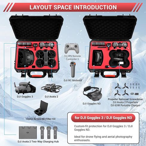 Waterproof Hard Case for DJI Avata 2 Fly Smart Combo/Fly More Combo, Fits DJI Goggles N3/Goggles 3, RC Motion 3, FPV Remote Controller 3, Up to 7 Batteries | Shockproof, Dustproof in Kuwait