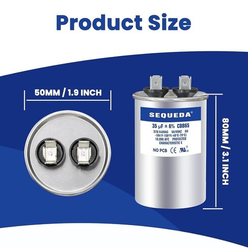 35 uF ±6% 370V/440V CBB65 CBB65A Round Run Start AC Capacitor 35 MFD, Suitable for Fan Motor Start, Heat Pump, Pool Pump and Condenser Straight Cool System in Kuwait