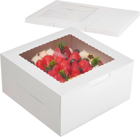 Kootek 4pcs Cake Boxes, 12x12x8 Inches Tall Cake Box with Window, White Bakery Boxes, Large Baking Boxes, Square Cardboard Cake Box for Multi-Layer Cakes, Cake Decorating Supplies for Gift Giving in Kuwait