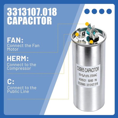 3313107.018 Capacitor Compatible for Dometic RV Air Conditioner,CBB65/CBB65A,370VAC,50+5uf+5%,Replaces 3316995.900,3316348.900,3100248.487 in Kuwait