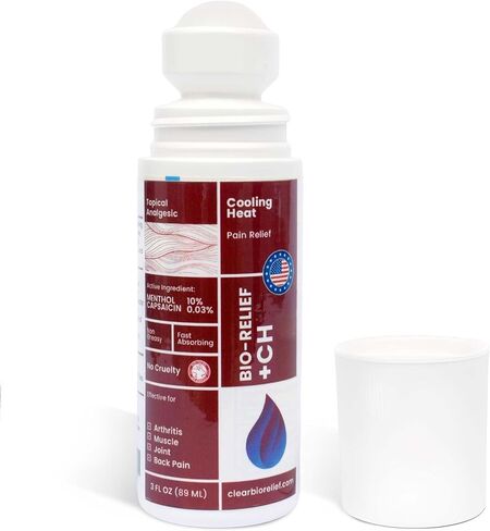 جل تخفيف الألم BIO-Relief + CH، جل حراري تبريد مع المنثول والكابسيسين، 3 أونصة رول لالتهاب المفاصل وآلام العضلات وآلام المفاصل والظهر، مسكن موضعي، تبريد سريع يدوم طويلاً وتخفيف آلام الحرارة in Kuwait