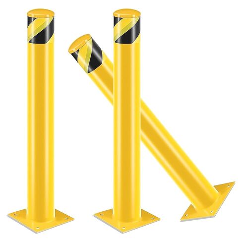 Safety Bollard Post Steel Bollard, 4.5 Inch Diameter Safety Barrier Bollard, Yellow High Visibility Parking Bollard with Anchor Bolts for Driveway Garage Traffic Control (2, 48 Inch Height) in Kuwait