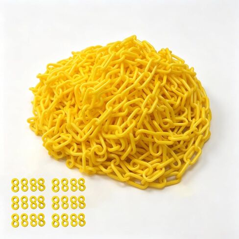 213FT Yellow UV Resistant Plastic Safety Chain Barrier with 40 S-Hooks, High Visibility Crowd Control Chain for Parking Lot, Construction, Queue Line & Event Fence in Kuwait
