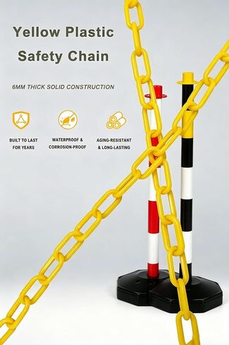 213FT Yellow UV Resistant Plastic Safety Chain Barrier with 40 S-Hooks, High Visibility Crowd Control Chain for Parking Lot, Construction, Queue Line & Event Fence in Kuwait