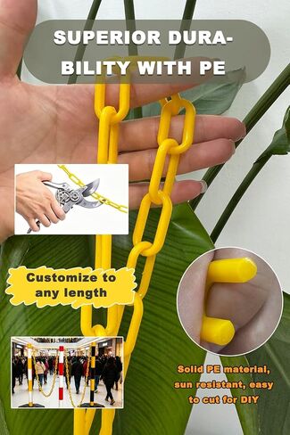 213FT Yellow UV Resistant Plastic Safety Chain Barrier with 40 S-Hooks, High Visibility Crowd Control Chain for Parking Lot, Construction, Queue Line & Event Fence in Kuwait