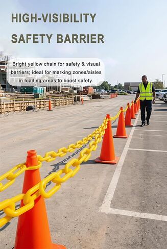 213FT Yellow UV Resistant Plastic Safety Chain Barrier with 40 S-Hooks, High Visibility Crowd Control Chain for Parking Lot, Construction, Queue Line & Event Fence in Kuwait